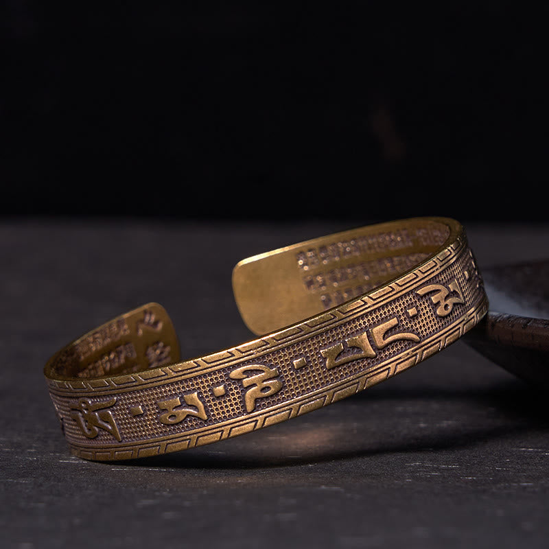 Nimara Ritual Six True Words 'om Mani Padme Hum' Heart Sutra Copper Brass Luck Wisdom Bracelet Bangle