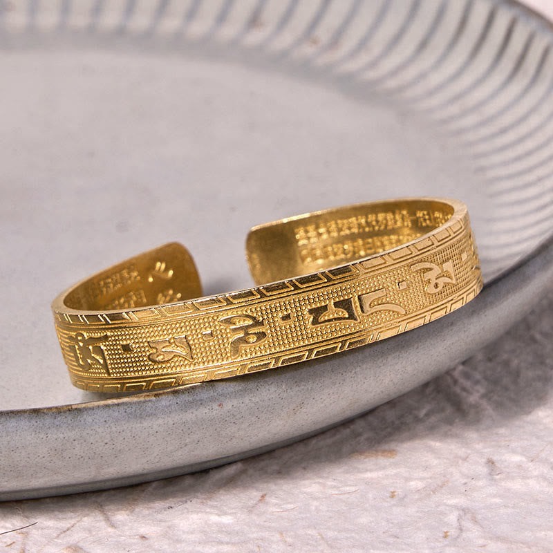 Nimara Ritual Six True Words 'om Mani Padme Hum' Heart Sutra Copper Brass Luck Wisdom Bracelet Bangle