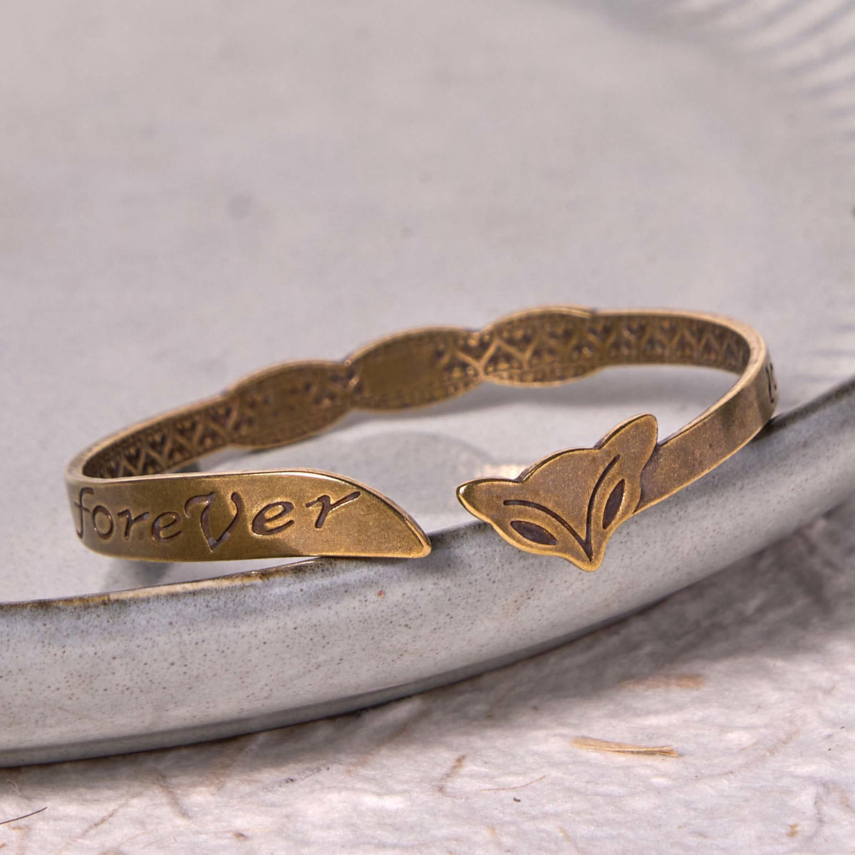 Nimara Ritual Fox Head Copper Brass 'Love You Forever' Luck Self Care Bracelet Bangle