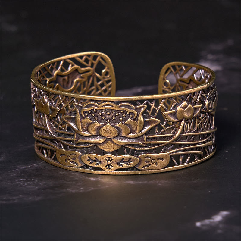 Nimara Ritual Hollow Lotus Silver Plated Copper Healing Enlightenment Bracelet Bangle
