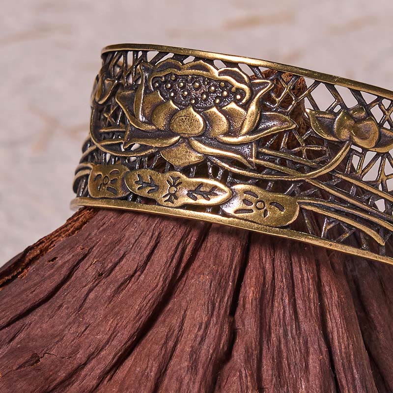 Nimara Ritual Hollow Lotus Silver Plated Copper Healing Enlightenment Bracelet Bangle