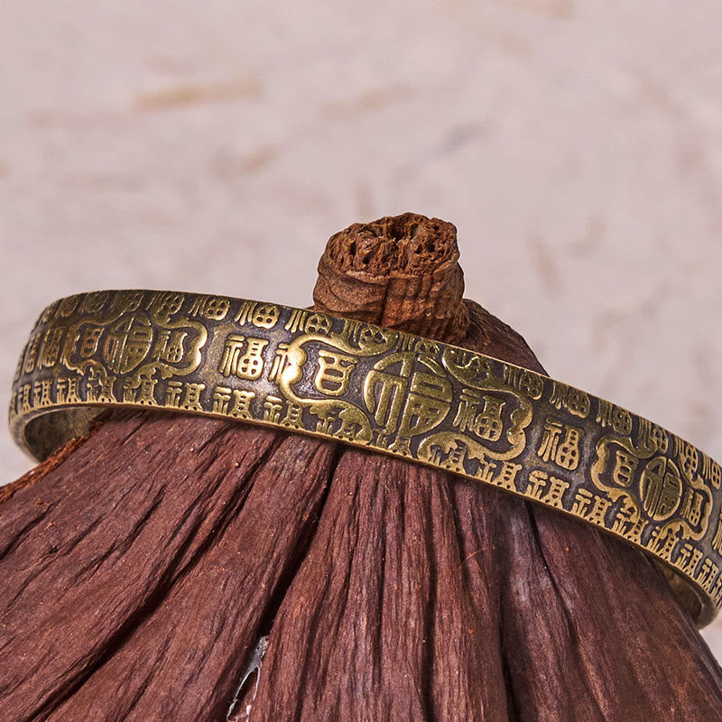 Nimara Ritual Hundred Blessings Fu Character Copper Brass Luck Bracelet Bangle