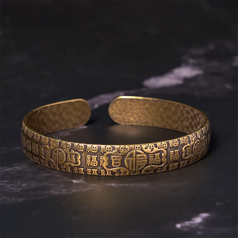 Nimara Ritual Hundred Blessings Fu Character Copper Brass Luck Bracelet Bangle