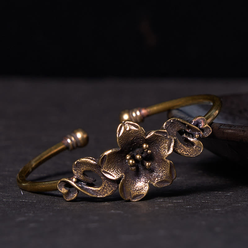 Nimara Ritual Flowers Leaves Copper Brass Luck Healing Cuff Bracelet Bangle