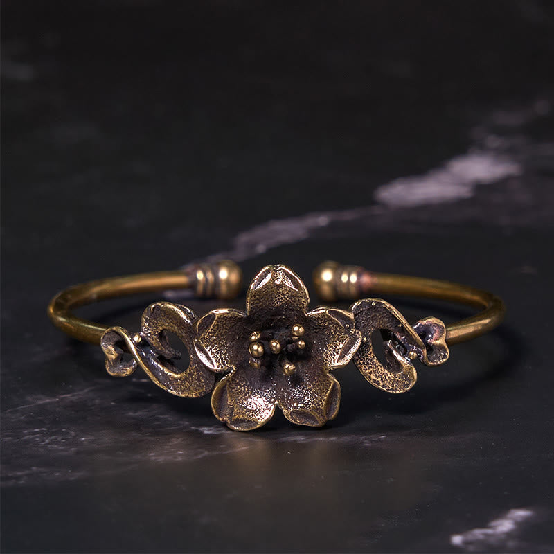Nimara Ritual Flowers Leaves Copper Brass Luck Healing Cuff Bracelet Bangle
