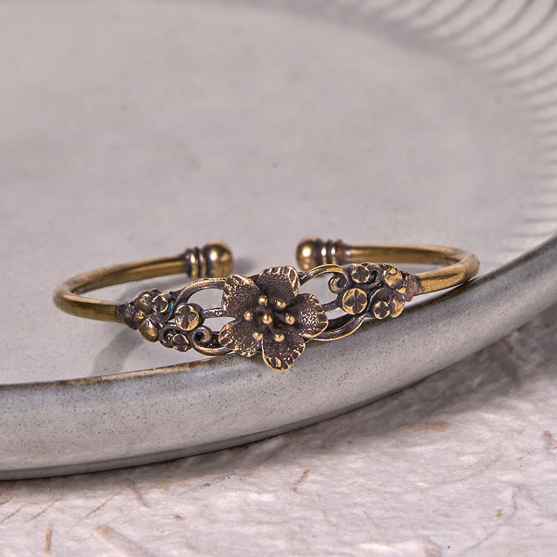 Nimara Ritual Flowers Leaves Copper Brass Luck Healing Cuff Bracelet Bangle