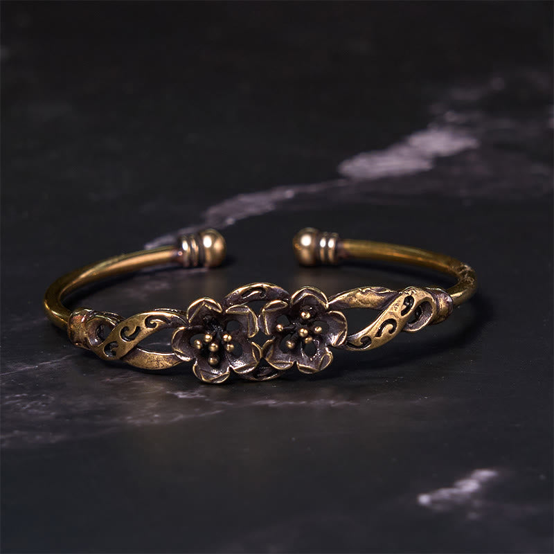 Nimara Ritual Flowers Leaves Copper Brass Luck Healing Cuff Bracelet Bangle