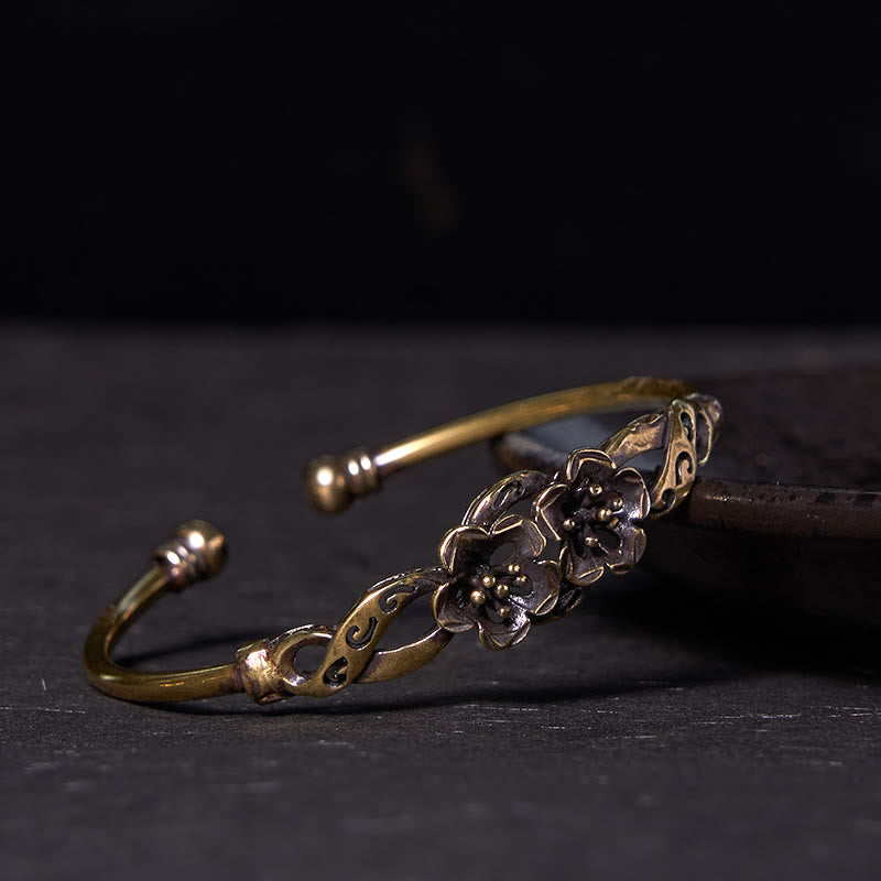 Nimara Ritual Flowers Leaves Copper Brass Luck Healing Cuff Bracelet Bangle