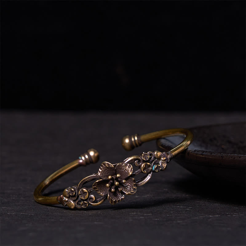 Nimara Ritual Flowers Leaves Copper Brass Luck Healing Cuff Bracelet Bangle