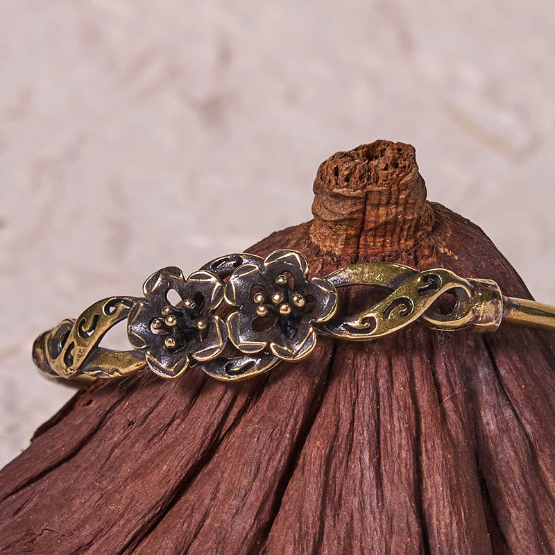 Nimara Ritual Flowers Leaves Copper Brass Luck Healing Cuff Bracelet Bangle