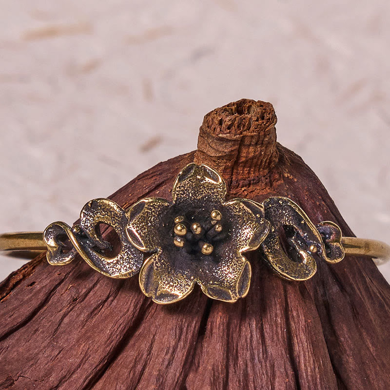 Nimara Ritual Flowers Leaves Copper Brass Luck Healing Cuff Bracelet Bangle