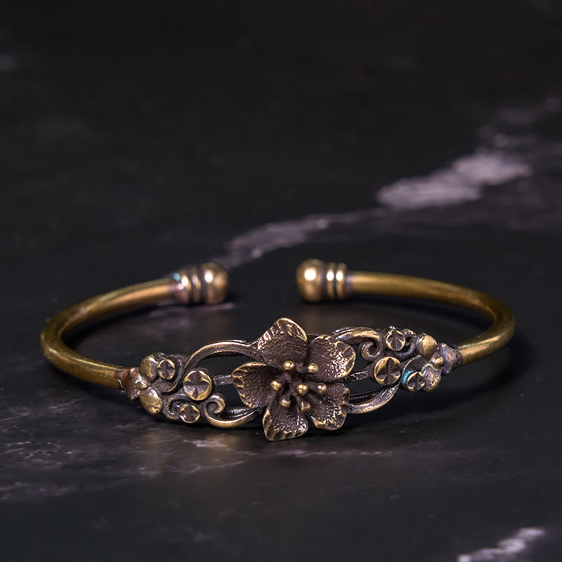 Nimara Ritual Flowers Leaves Copper Brass Luck Healing Cuff Bracelet Bangle