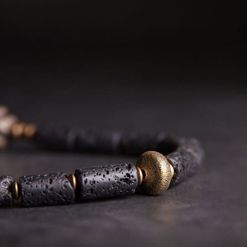 Nimara Ritual Vintage Lava Rock Three-eyed Dzi Bead Copper Brass Multi-turn Wrap Calm Bracelet