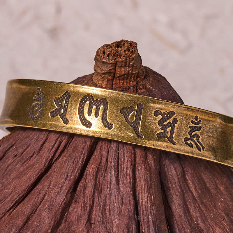 Nimara Ritual Six True Words 'om Mani Padme Hum' Heart Sutra Copper Brass Inner Peace Cuff Bracelet Bangle