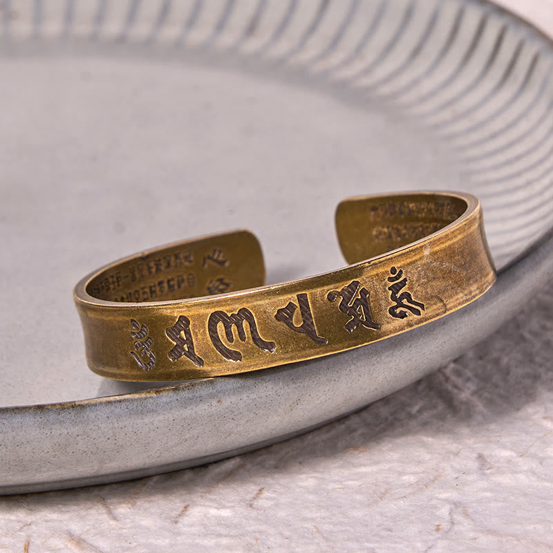 Nimara Ritual Six True Words 'om Mani Padme Hum' Heart Sutra Copper Brass Inner Peace Cuff Bracelet Bangle