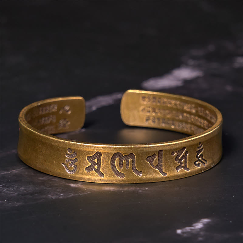 Nimara Ritual Six True Words 'om Mani Padme Hum' Heart Sutra Copper Brass Inner Peace Cuff Bracelet Bangle