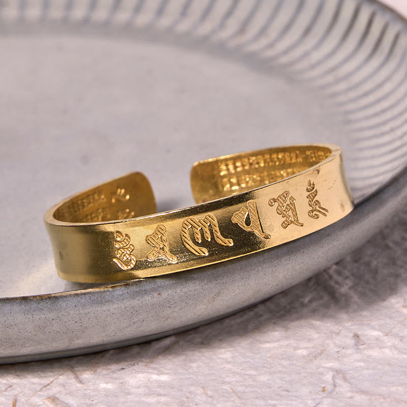 Nimara Ritual Six True Words 'om Mani Padme Hum' Heart Sutra Copper Brass Inner Peace Cuff Bracelet Bangle