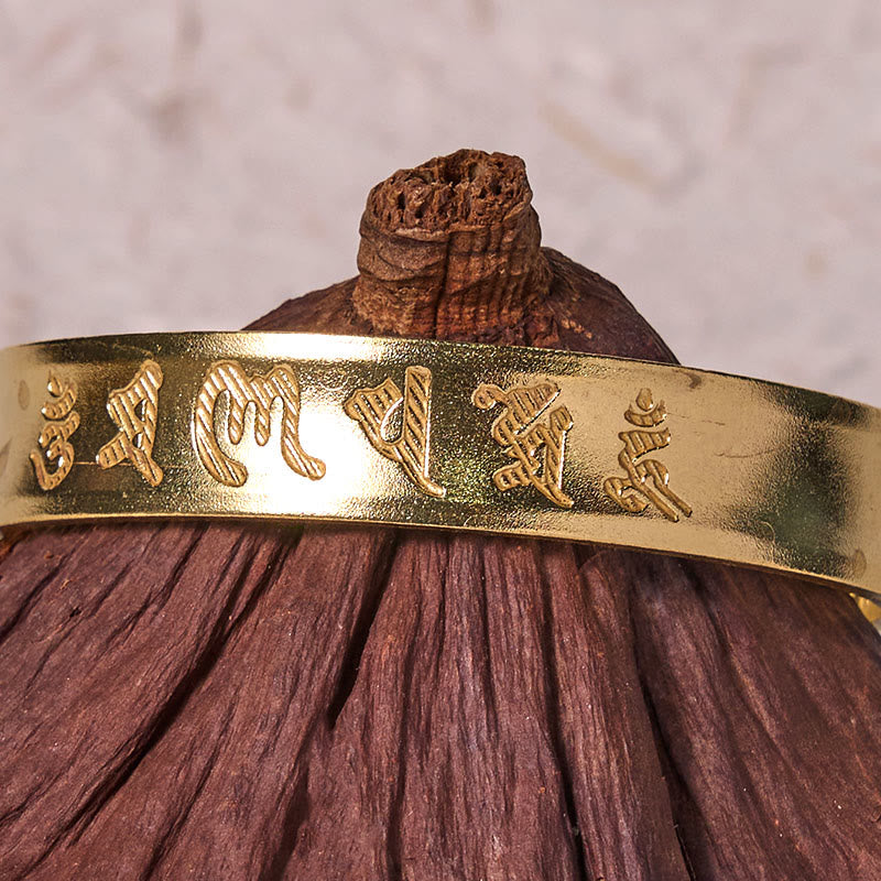 Nimara Ritual Six True Words 'om Mani Padme Hum' Heart Sutra Copper Brass Inner Peace Cuff Bracelet Bangle