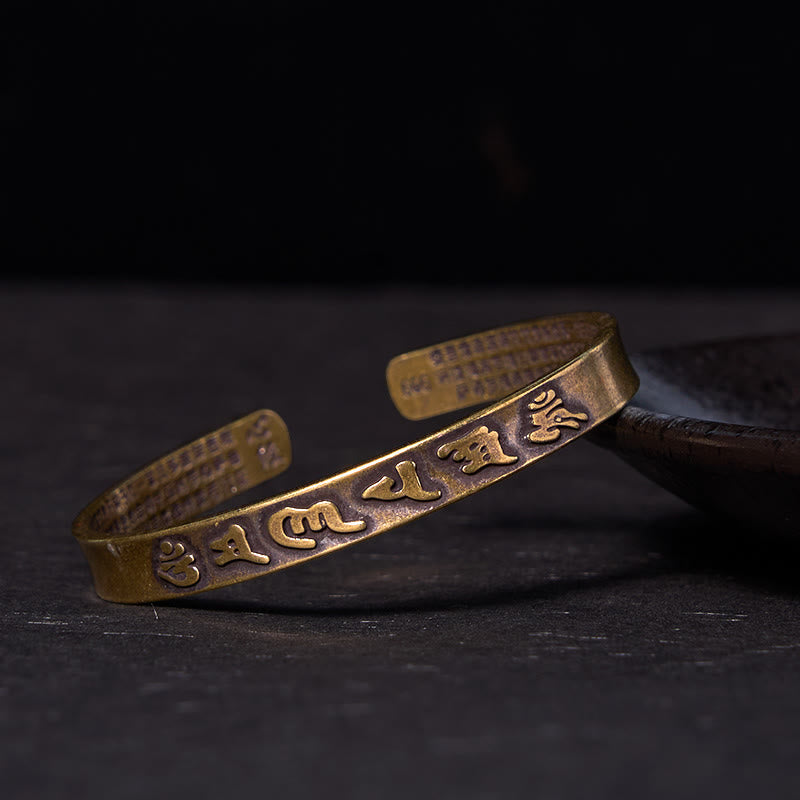 Nimara Ritual Six True Words 'om Mani Padme Hum' Heart Sutra Copper Brass Wisdom Peace Cuff Bracelet Bangle