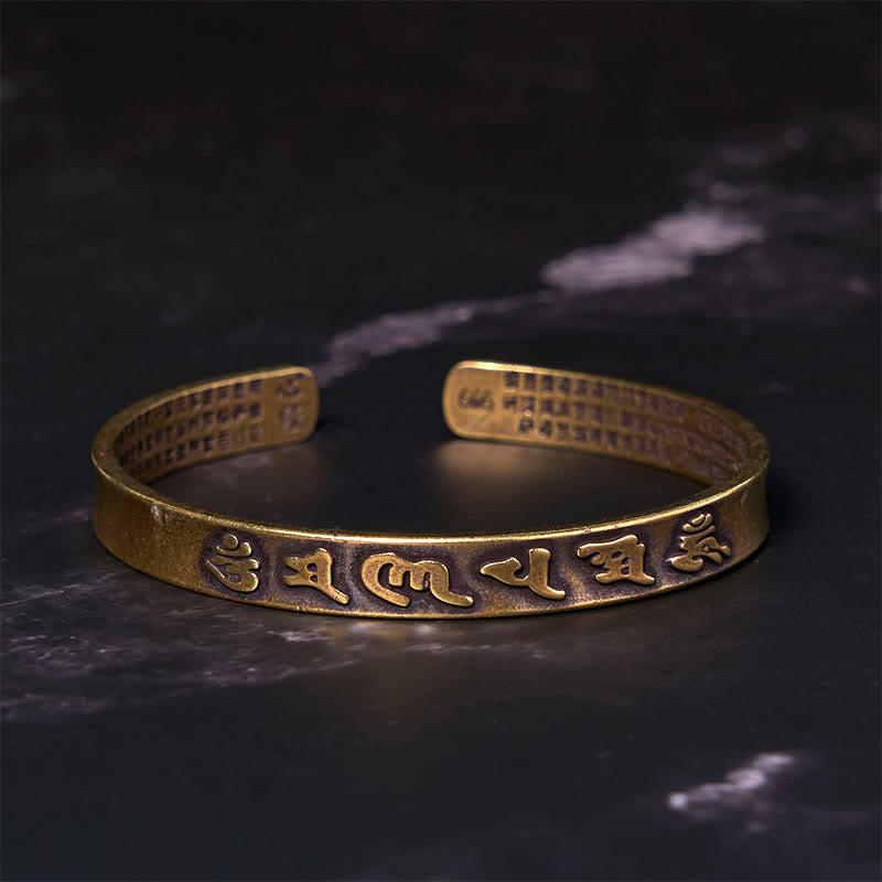 Nimara Ritual Six True Words 'om Mani Padme Hum' Heart Sutra Copper Brass Wisdom Peace Cuff Bracelet Bangle