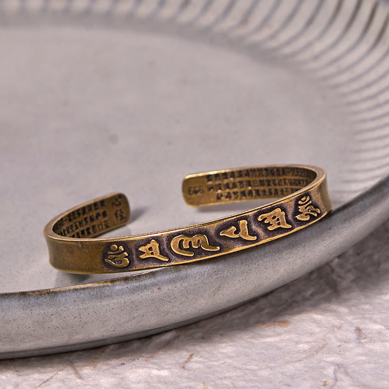 Nimara Ritual Six True Words 'om Mani Padme Hum' Heart Sutra Copper Brass Wisdom Peace Cuff Bracelet Bangle