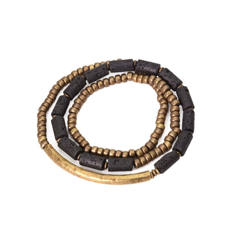 Nimara Ritual Vintage Lava Rock Copper Brass Multi-turn Wrap Calm Bracelet