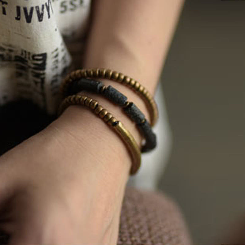 Nimara Ritual Vintage Lava Rock Copper Brass Multi-turn Wrap Calm Bracelet