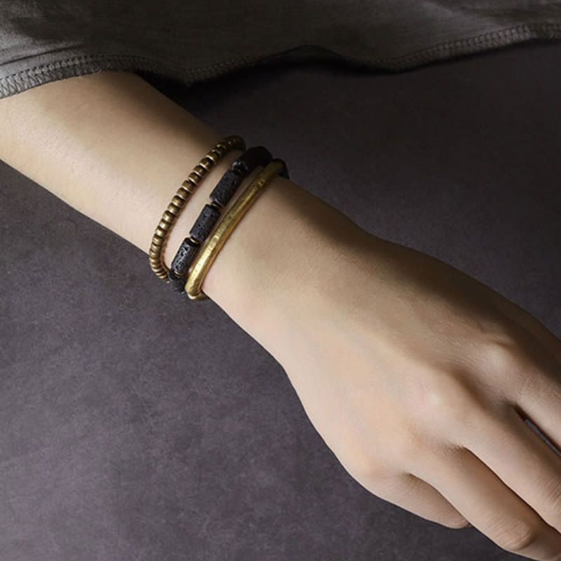 Nimara Ritual Vintage Lava Rock Copper Brass Multi-turn Wrap Calm Bracelet