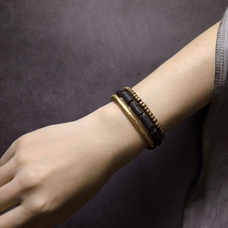 Nimara Ritual Vintage Lava Rock Copper Brass Multi-turn Wrap Calm Bracelet