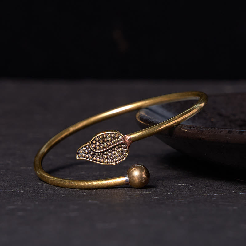 Nimara Ritual Leaf Bead Copper Brass Luck Wealth cuff Bracelet Bangle