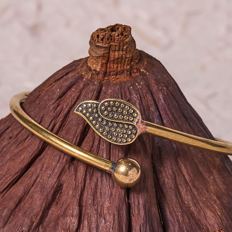 Nimara Ritual Leaf Bead Copper Brass Luck Wealth cuff Bracelet Bangle