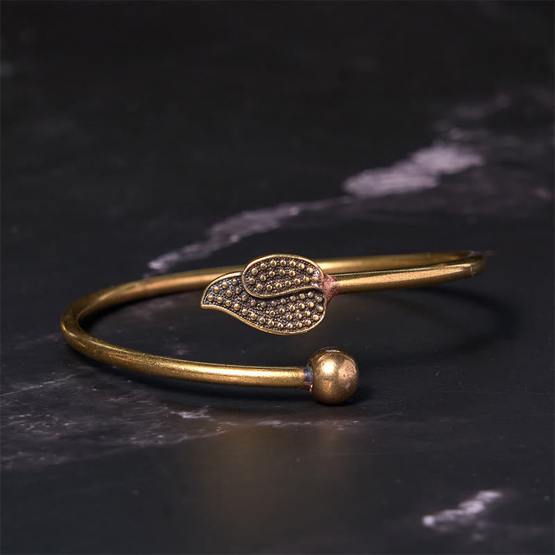 Nimara Ritual Leaf Bead Copper Brass Luck Wealth cuff Bracelet Bangle