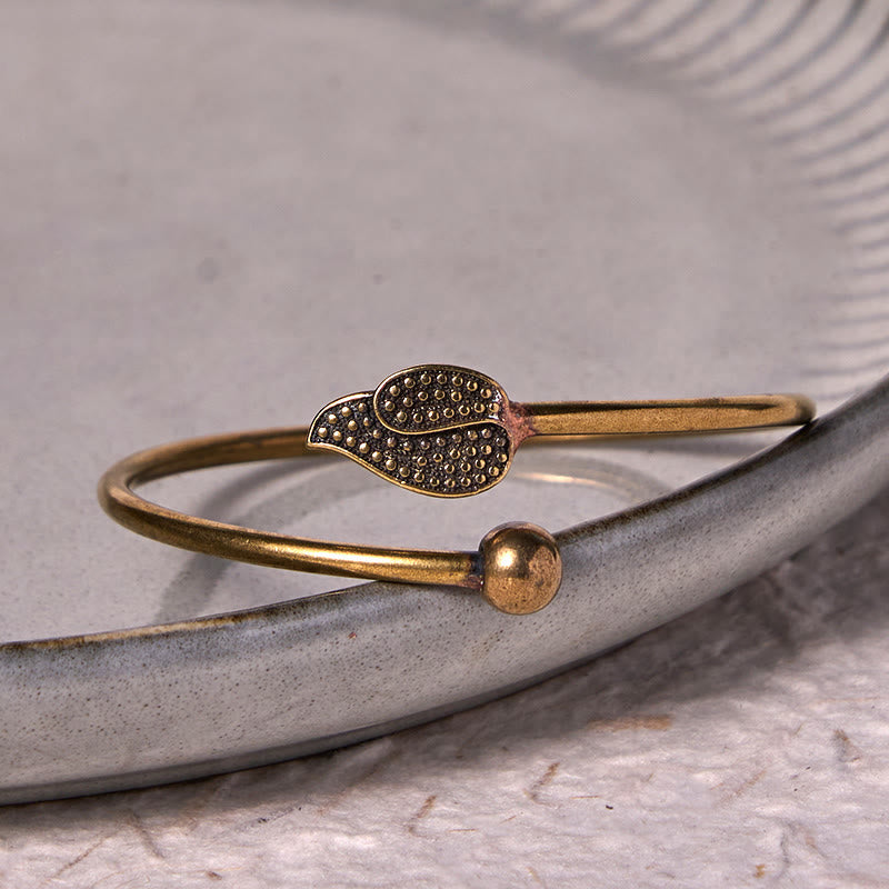 Nimara Ritual Leaf Bead Copper Brass Luck Wealth cuff Bracelet Bangle