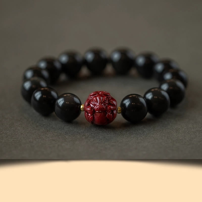 Nimara Ritual Chinese Zodiac Natural Black Obsidian Cinnabar Purification Bracelet