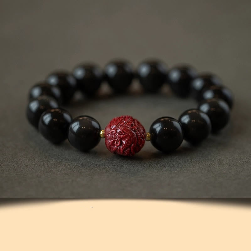 Nimara Ritual Chinese Zodiac Natural Black Obsidian Cinnabar Purification Bracelet