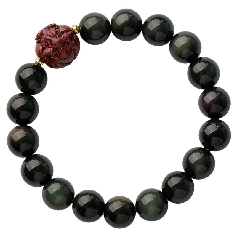 Nimara Ritual Chinese Zodiac Natural Black Obsidian Cinnabar Purification Bracelet