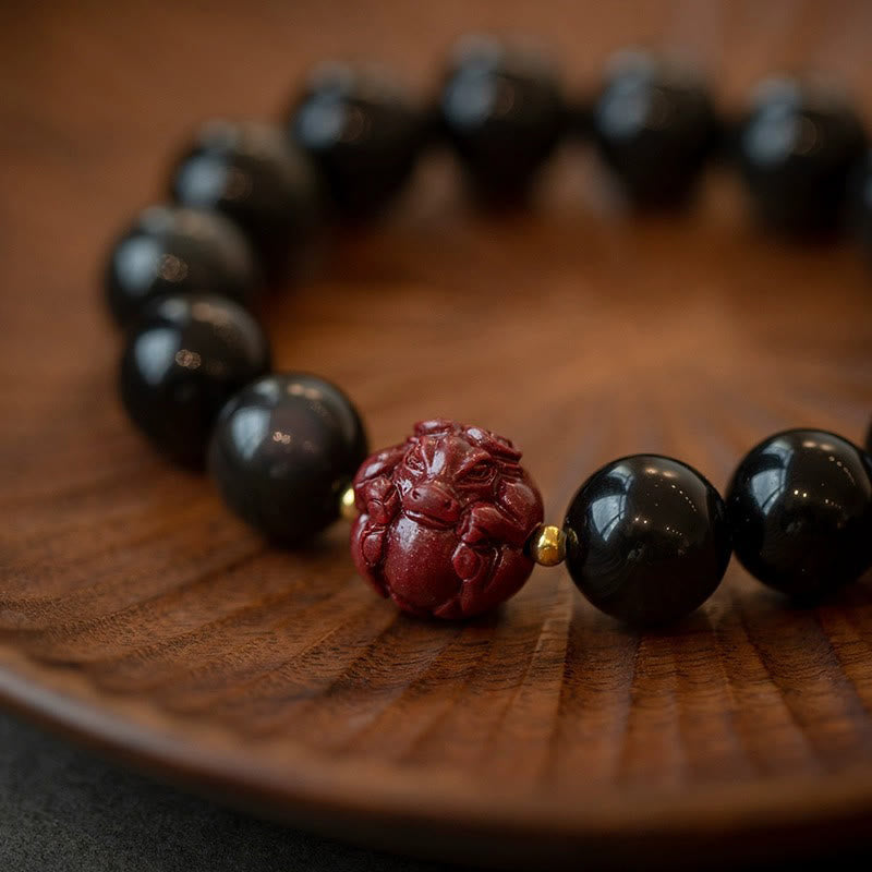Nimara Ritual Chinese Zodiac Natural Black Obsidian Cinnabar Purification Bracelet