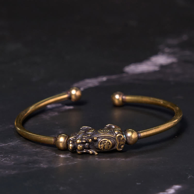 Nimara Ritual Pi Xiu Carrying Compass Fu Character Copper Brass Luck Wealth Bracelet Bangle