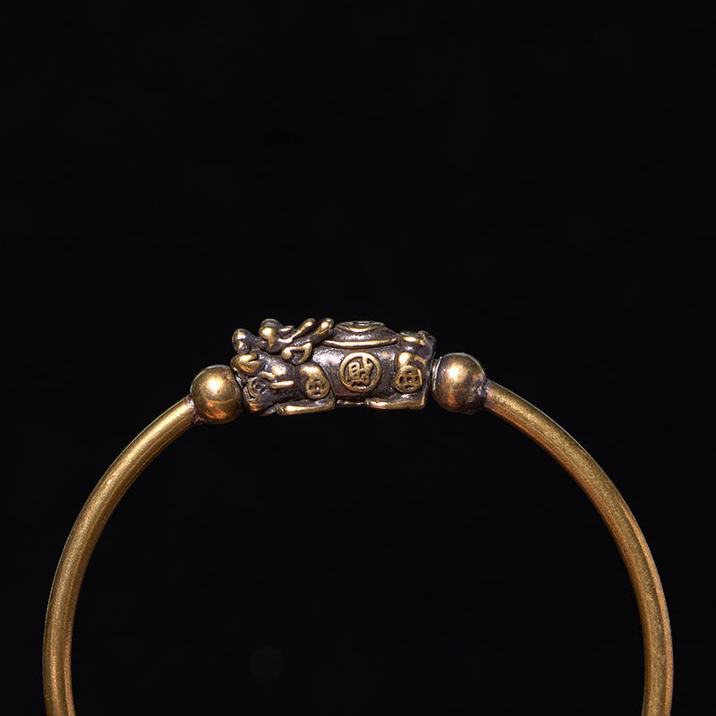 Nimara Ritual Pi Xiu Carrying Compass Fu Character Copper Brass Luck Wealth Bracelet Bangle