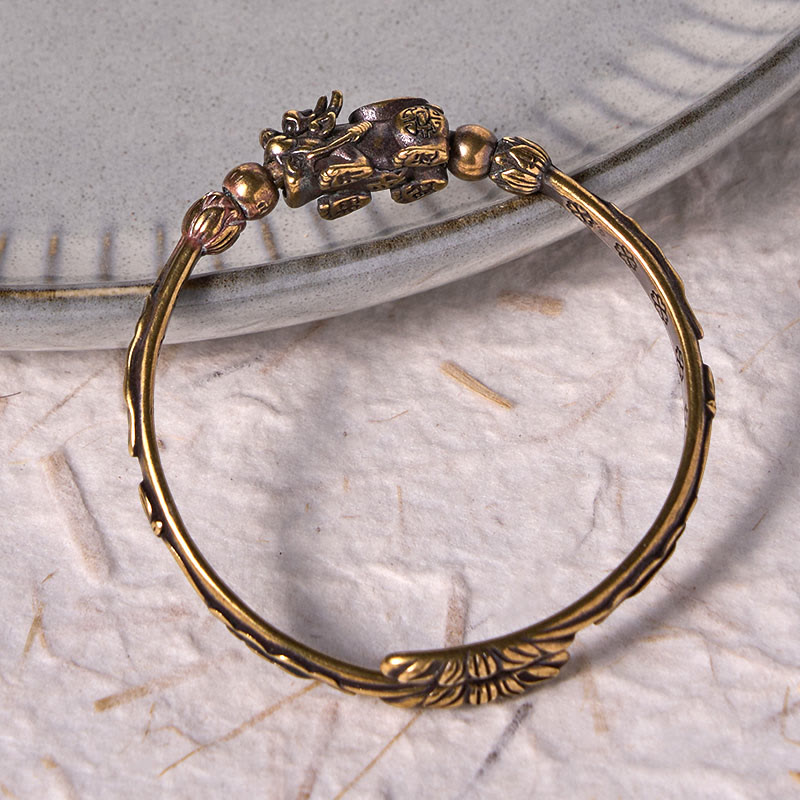 Nimara Ritual Pi Xiu Carrying Coin Ingot Copper Brass Luck Wealth Bracelet Bangle