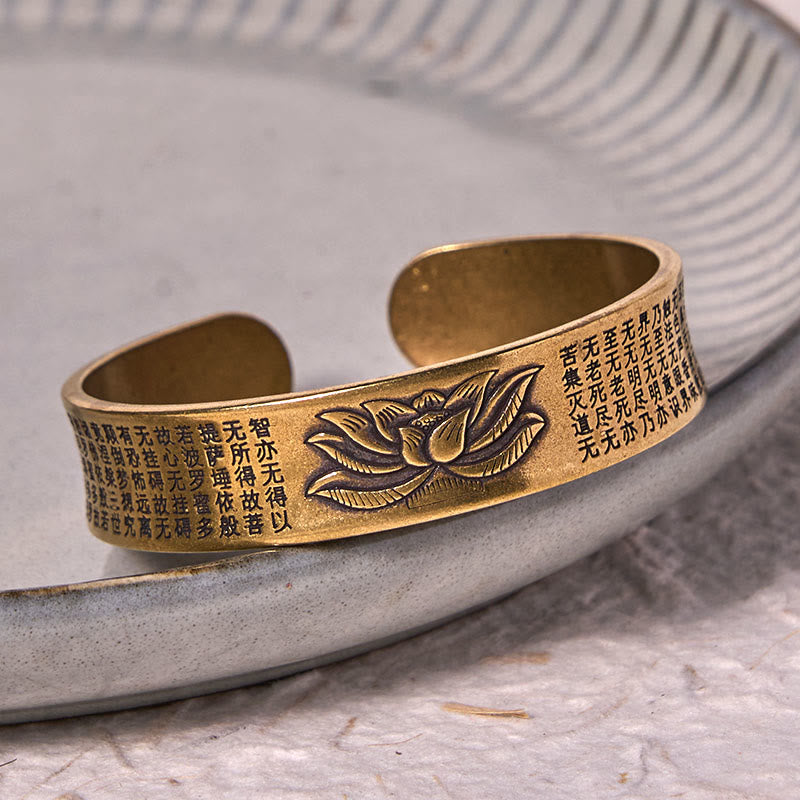 Nimara Ritual Heart Sutra Lotus Flower Copper Brass Peace Cuff Bracelet Bangle