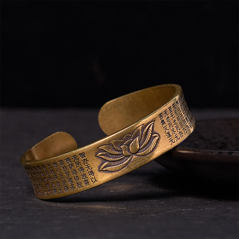 Nimara Ritual Heart Sutra Lotus Flower Copper Brass Peace Cuff Bracelet Bangle
