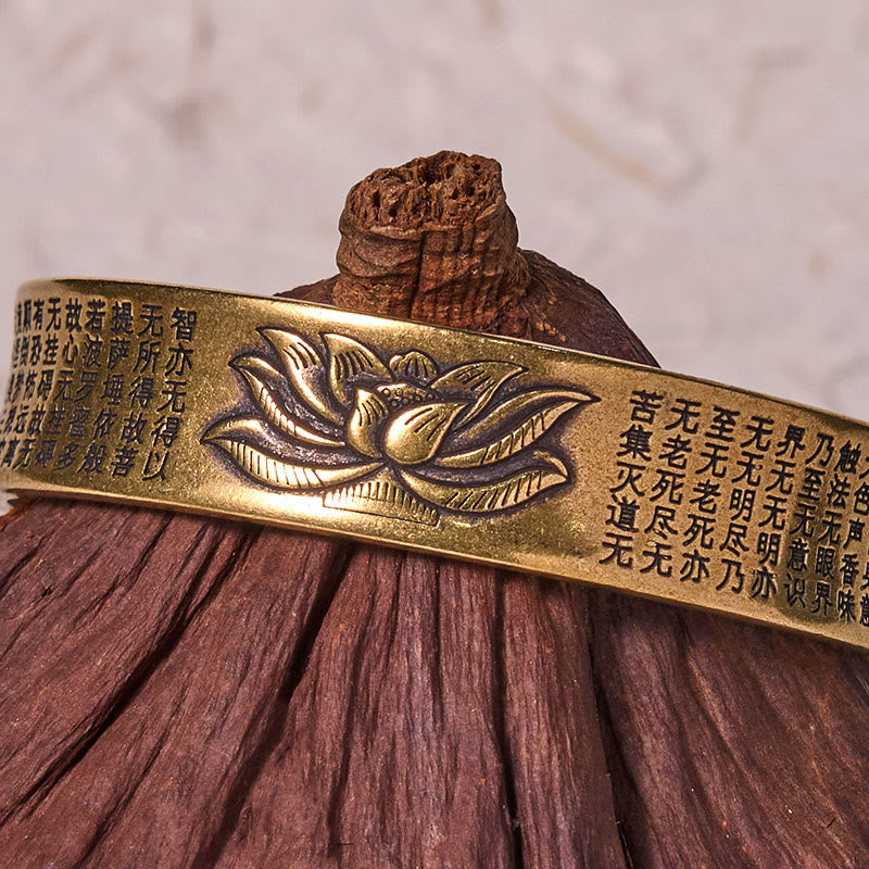 Nimara Ritual Heart Sutra Lotus Flower Copper Brass Peace Cuff Bracelet Bangle