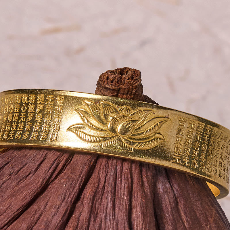 Nimara Ritual Heart Sutra Lotus Flower Copper Brass Peace Cuff Bracelet Bangle