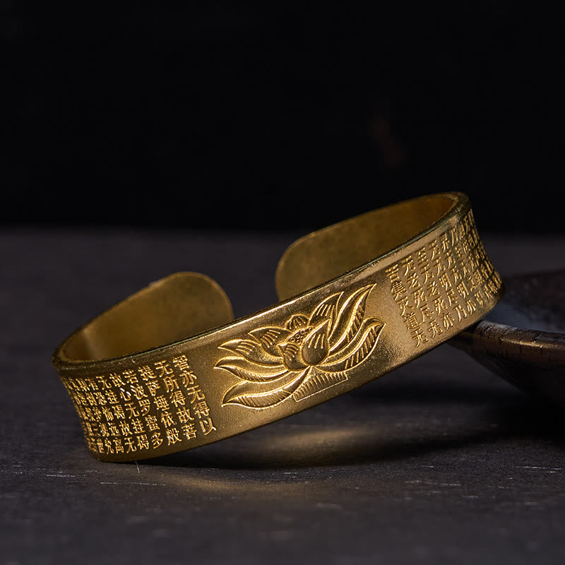Nimara Ritual Heart Sutra Lotus Flower Copper Brass Peace Cuff Bracelet Bangle