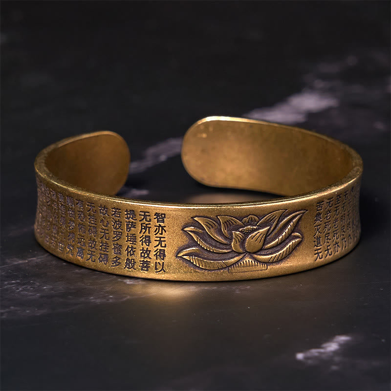 Nimara Ritual Heart Sutra Lotus Flower Copper Brass Peace Cuff Bracelet Bangle