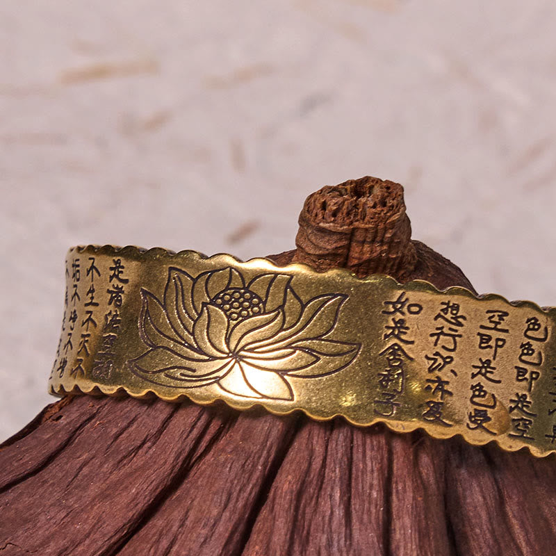 Nimara Ritual Heart Sutra Lotus Flower Copper Brass Peace Enlightenment Cuff Bracelet Bangle