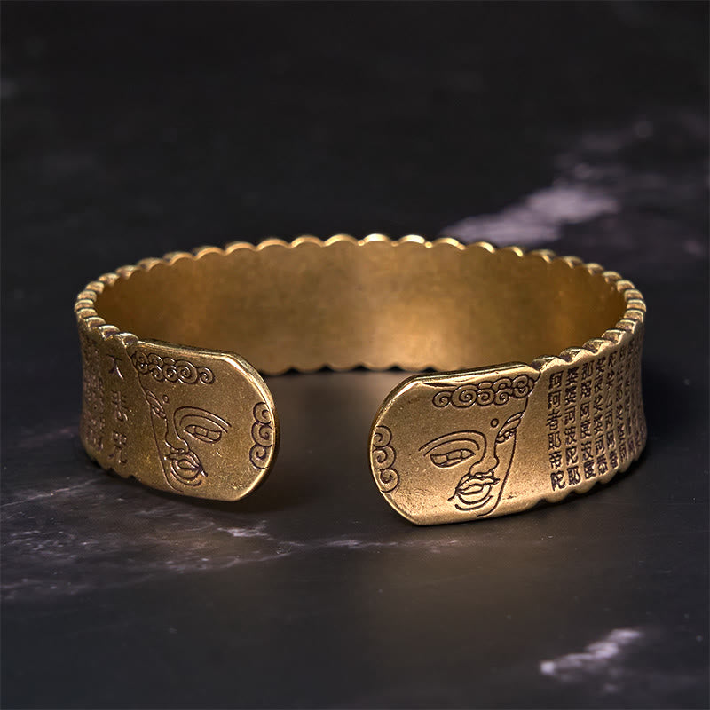 Nimara Ritual Heart Sutra Lotus Flower Copper Brass Peace Enlightenment Cuff Bracelet Bangle