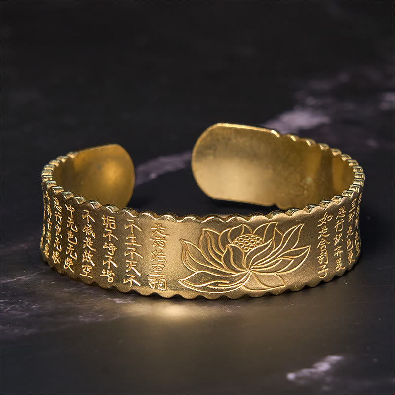 Nimara Ritual Heart Sutra Lotus Flower Copper Brass Peace Enlightenment Cuff Bracelet Bangle