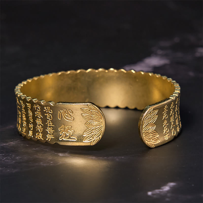 Nimara Ritual Heart Sutra Lotus Flower Copper Brass Peace Enlightenment Cuff Bracelet Bangle